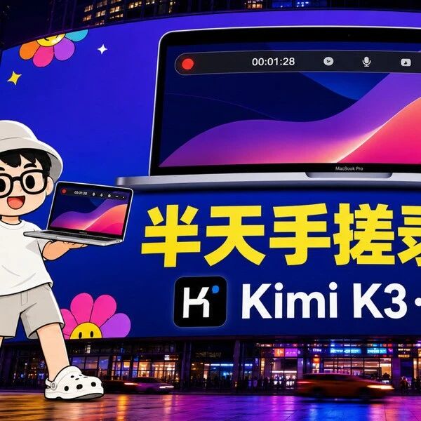 Kimi K3 上手:2.8T 参数开源旗舰,半天复刻付费录屏工具 Kimi K3 上手:2.8T 参数开源旗舰,半天复刻付费录屏工具