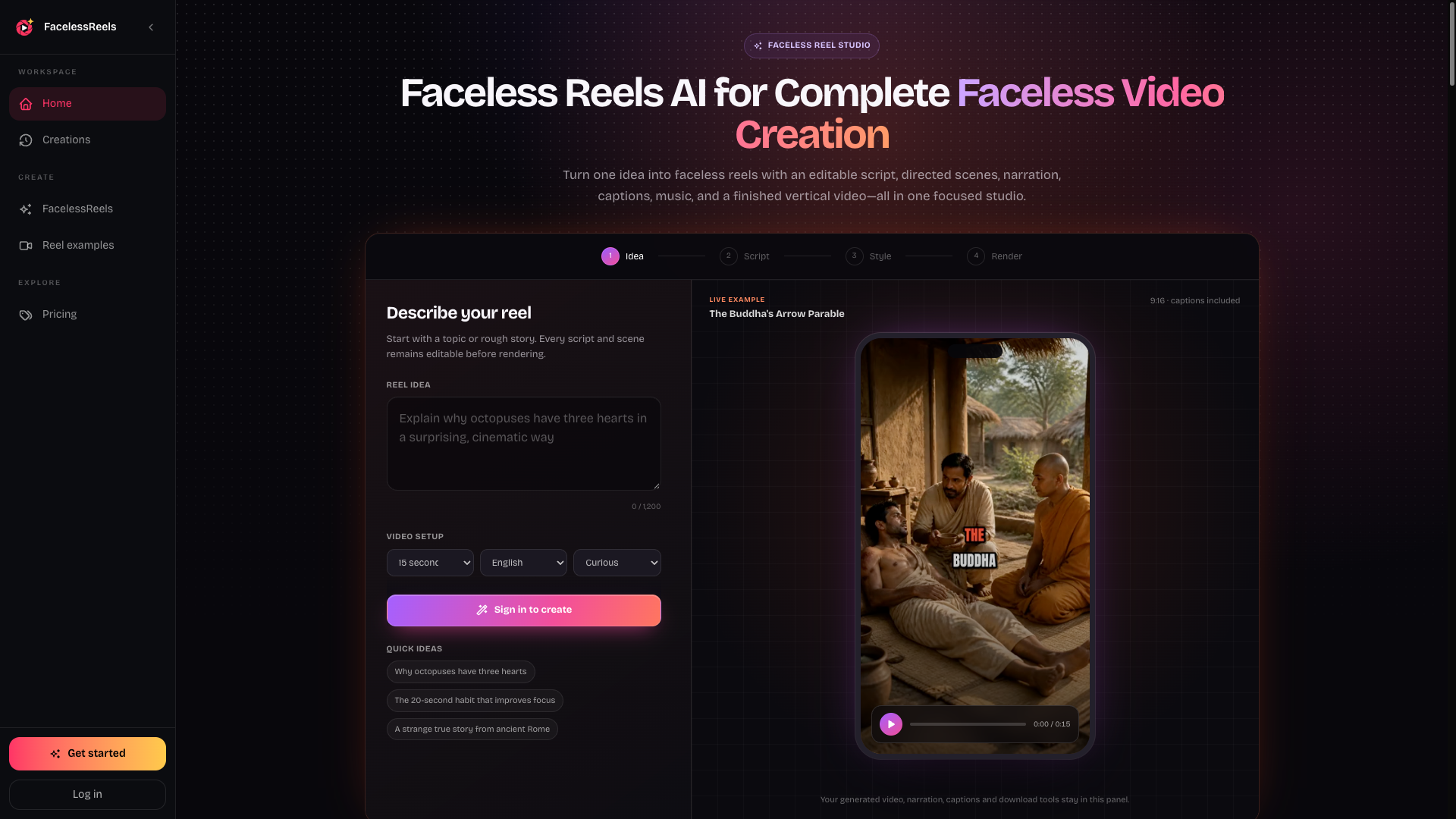 Faceless Reels AI screenshot