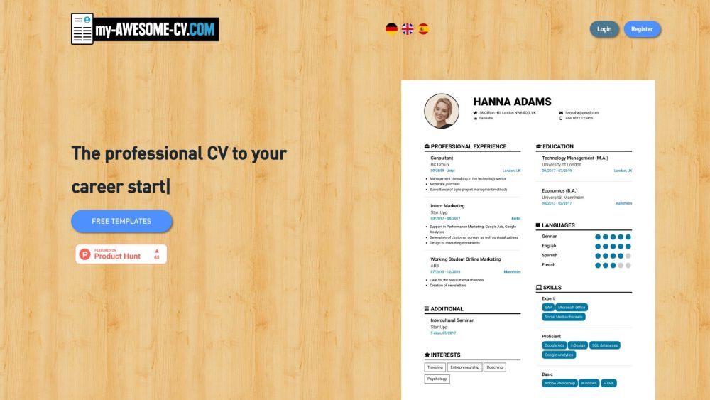 my-awesome-cv.com screenshot