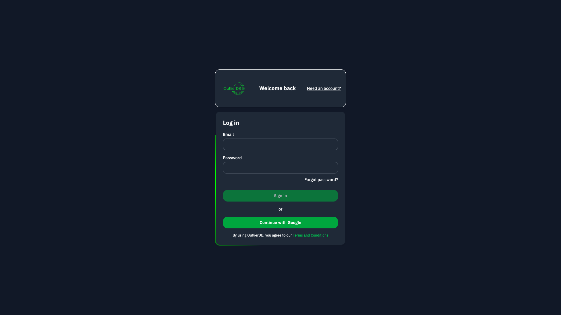 Outlier Database screenshot