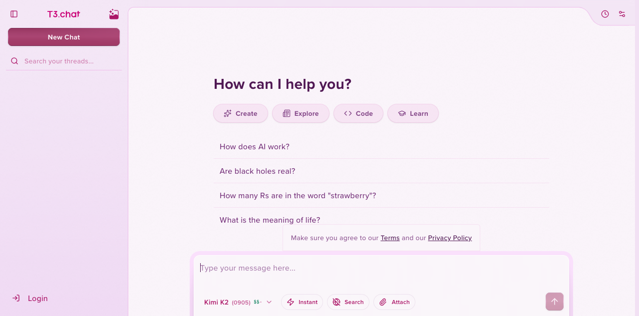 T3 Chat screenshot