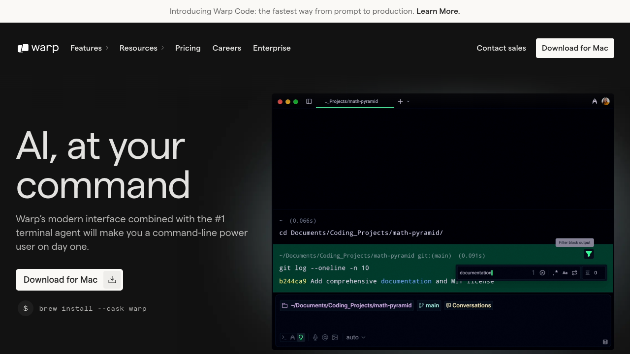 Warp Terminal screenshot